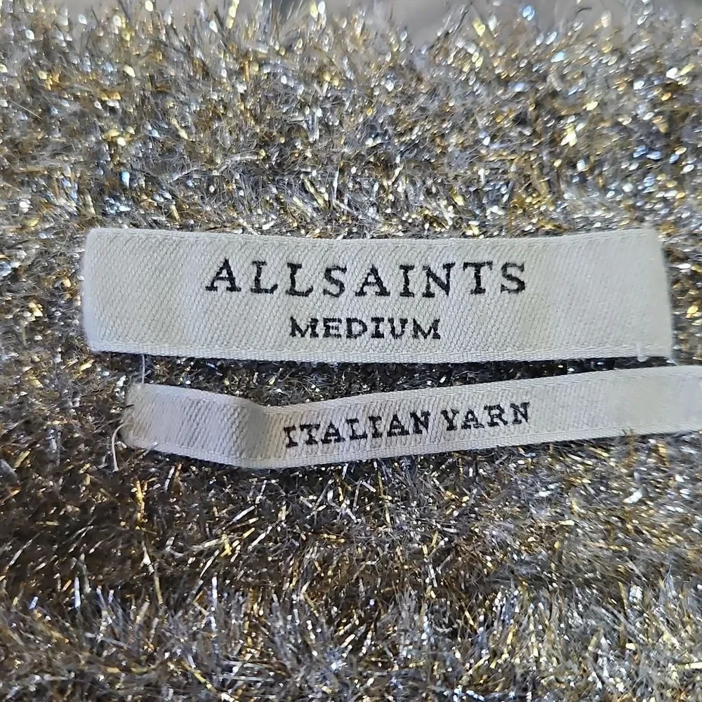 All Saints Rosetta Tinsel Short metallic sweater Size Medium